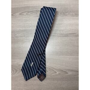 Yves Saint Laurent All Silk Blue White Horizontal Stripe Vintage Men's Tie- EUC